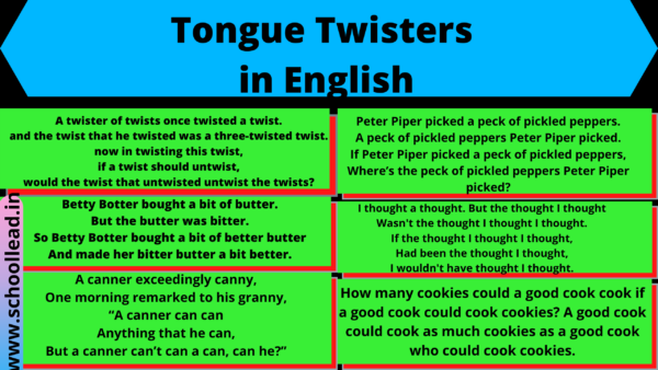 Tongue Twisters In English - English Vocabulary - School Lead