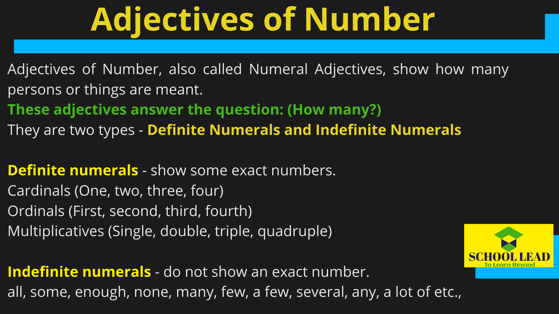Adjectives Of Number School Lead