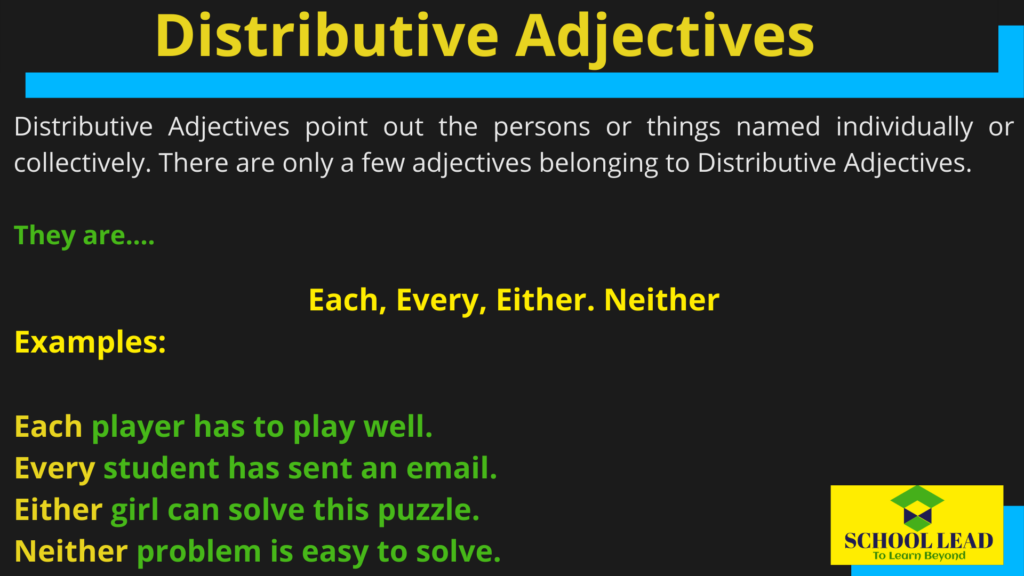 Distributive Adjectives School Lead