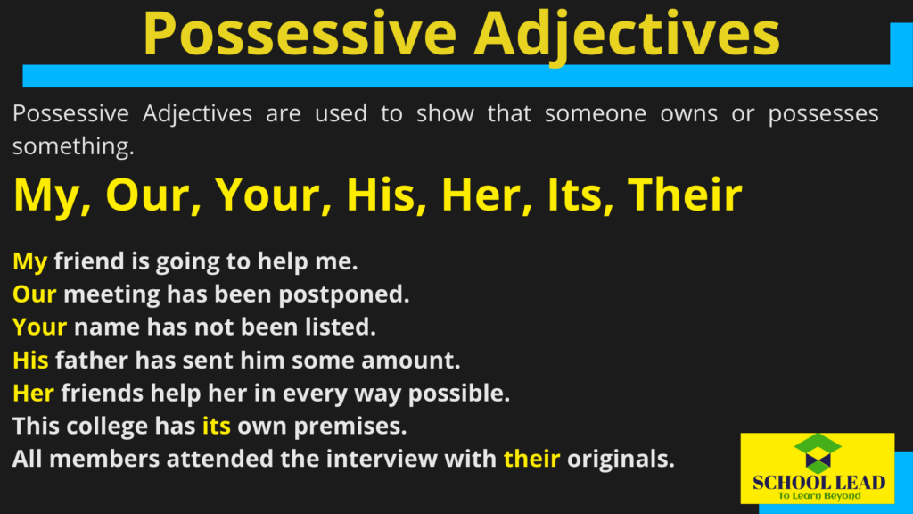 Possessive Adjectives School Lead