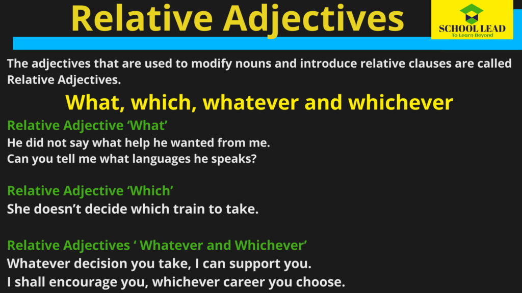 Relative Adjectives The Adjective School Lead