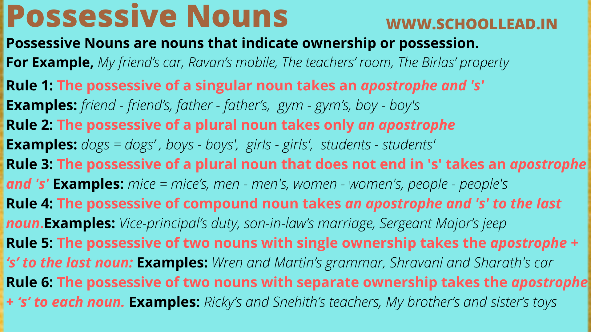 Examples Of Plural Possessive Nouns